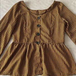 Brown and Black Houndstooth Peplum Top